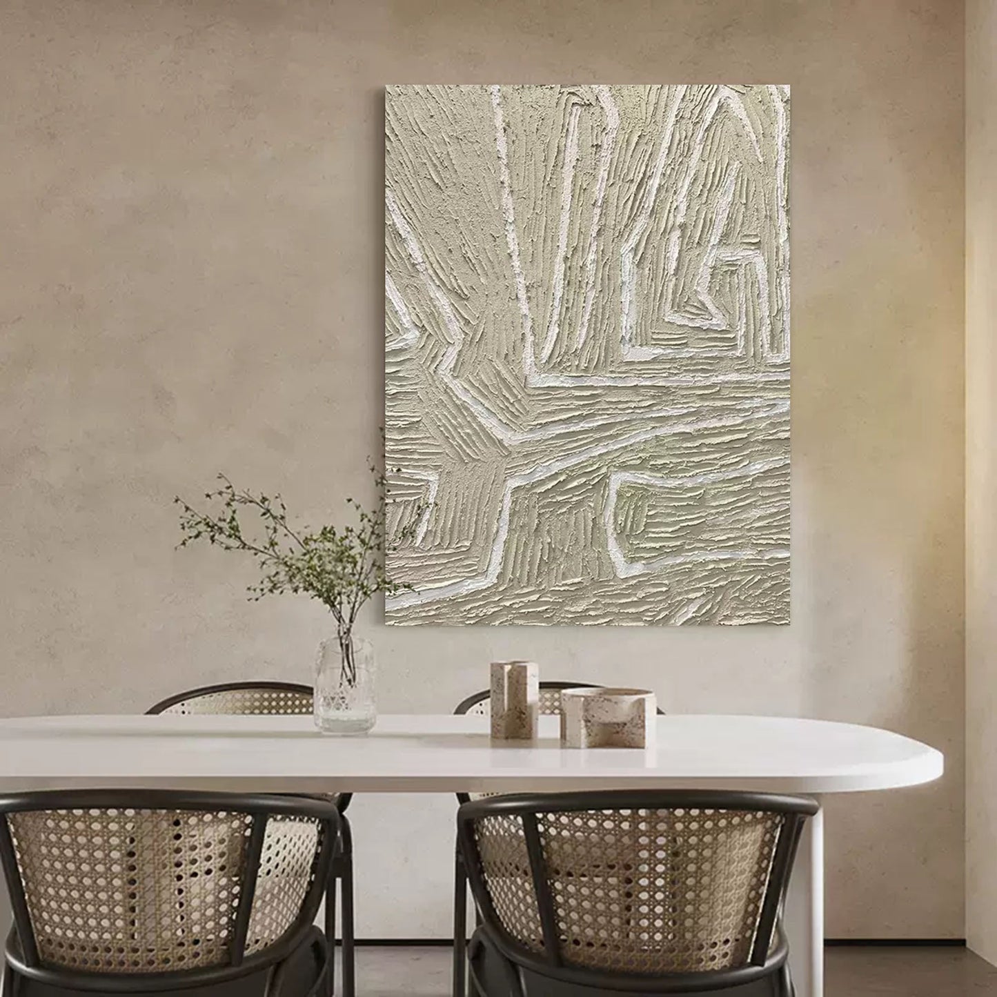 Abstract Minimalist Oil Painting with Textured Line Art Design for Modern Decor