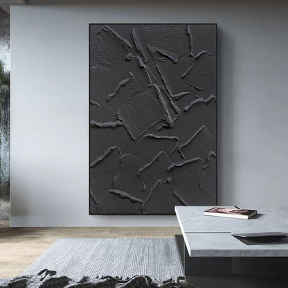 Textured Black Abstract Oil Painting for Modern Home Decor