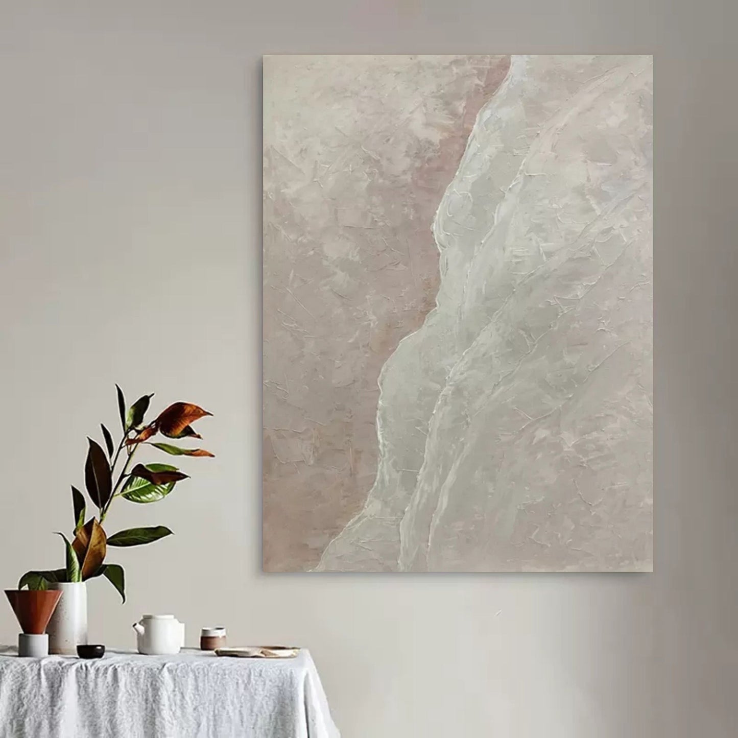 Serene Marble Elegance - Abstract Oil Painting for Modern Home Decor