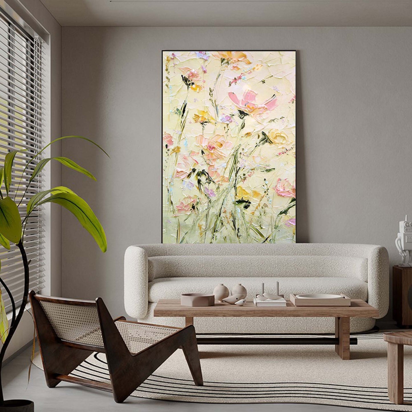 Vibrant Floral Oil Painting with Soft Pastels and Textured Brushstrokes