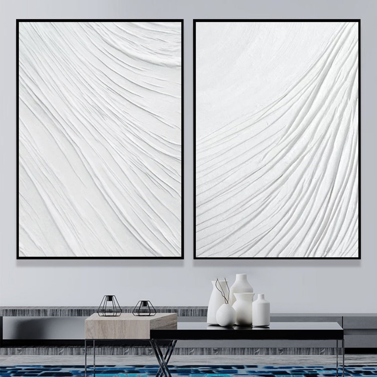 Textured White Abstract Oil Paintings for Modern Home Decor