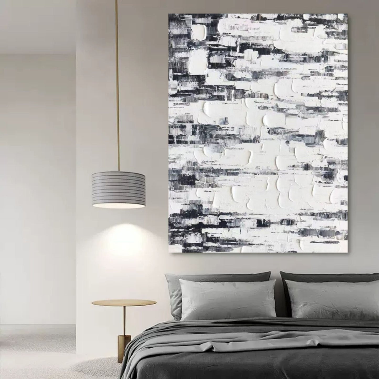 Textured Black and White Abstract Oil Painting for Modern Home Decor