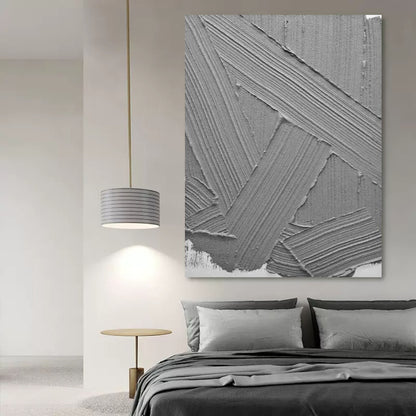 Modern Grey Abstract Oil Painting for Minimalist Home Decor
