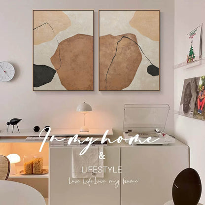 Abstract Minimalist Geometric Oil Painting with Earthy Tones for Modern Decor