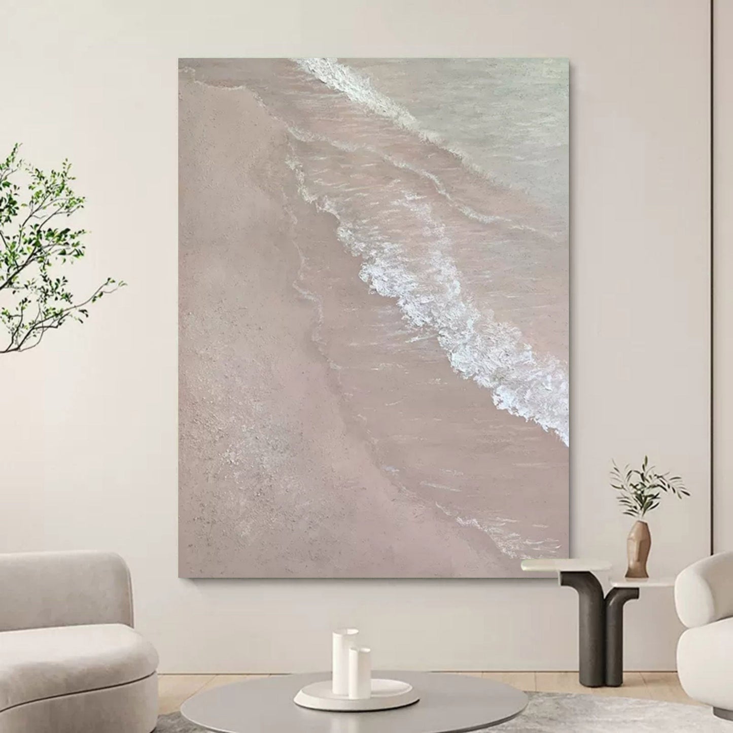 Serene Beach Wave Oil Painting for Tranquil Home Decor and Art Lovers