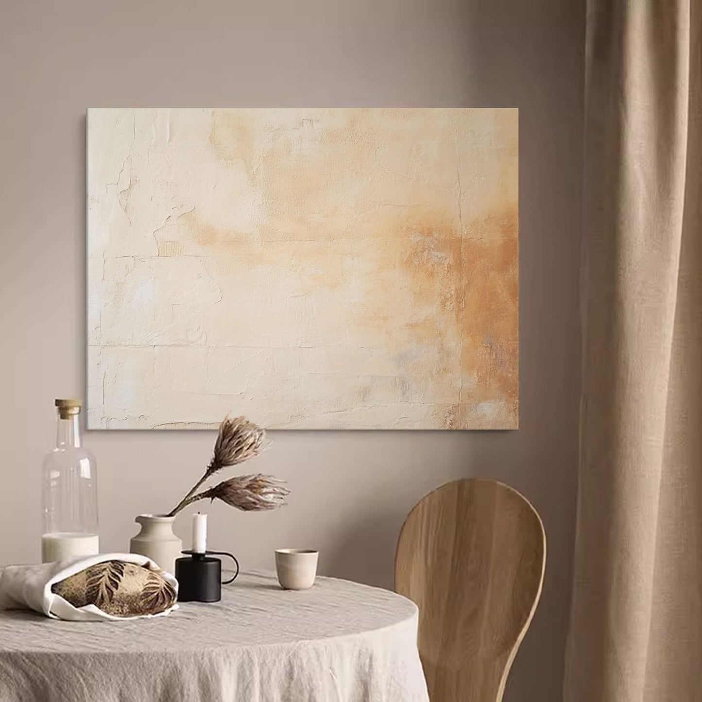 Serene Beige Abstract Oil Painting for Modern Minimalist Home Decor