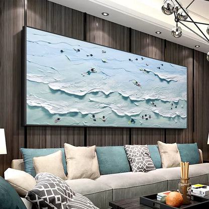 Textured Ocean Wave Oil Painting - Coastal Serenity Art for Home Decor