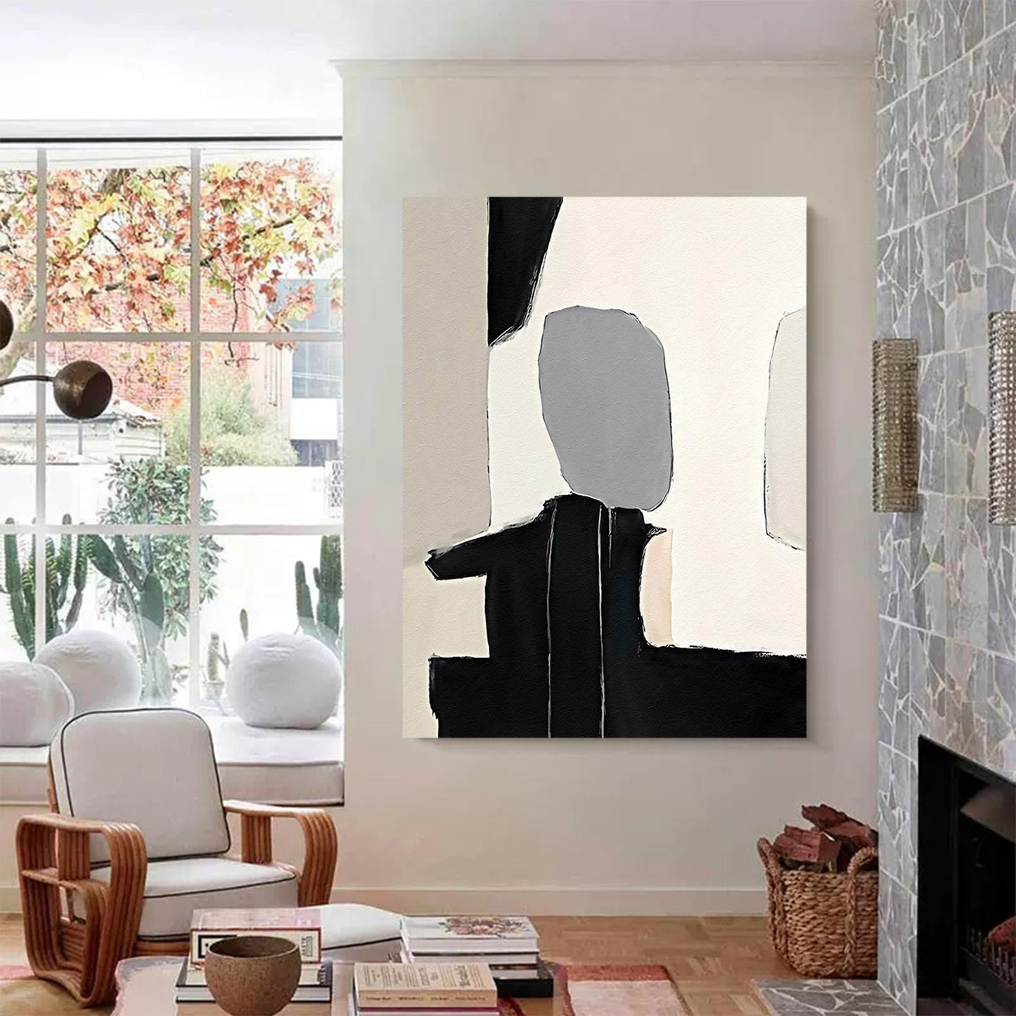 Modern Minimalist Geometric Oil Painting for Contemporary Home Decor