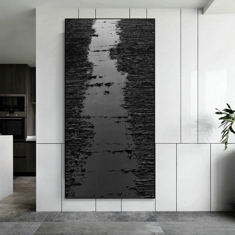 Abstract Black and White Textured Oil Painting for Modern Home Decor