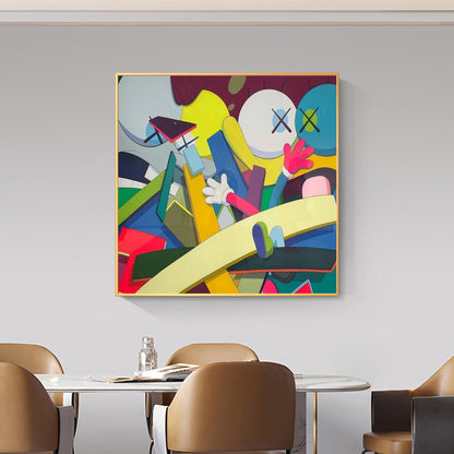 Vibrant Kaws-Inspired Pop Art Oil Painting for Modern Home Decor