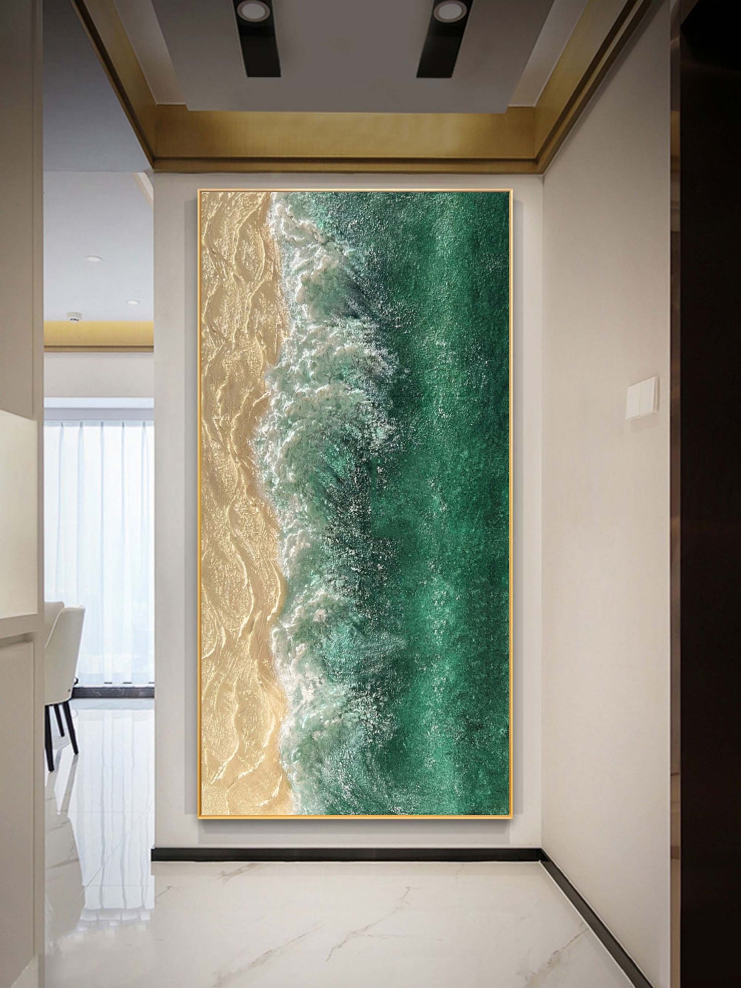 Tranquil Ocean Waves and Sandy Shoreline Oil Painting for Coastal Décor