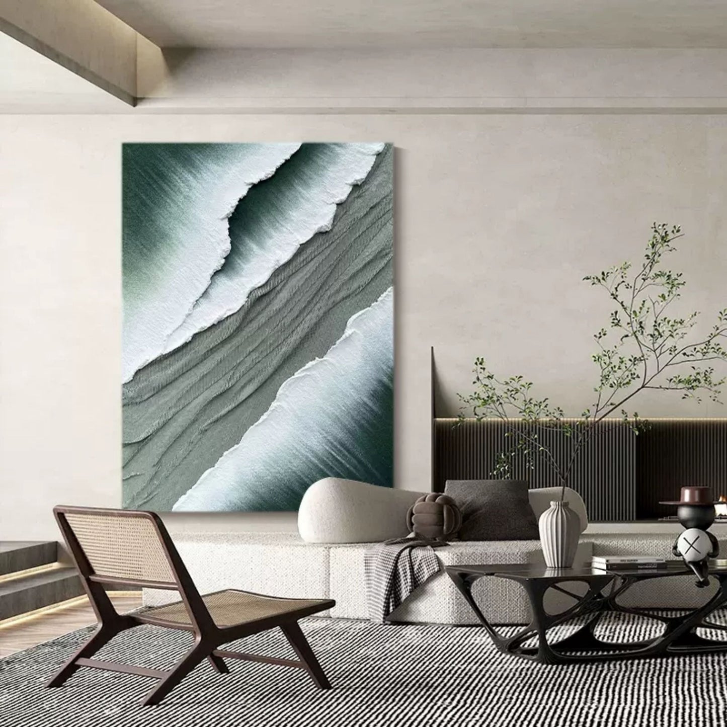 Textured Abstract Ocean Waves Oil Painting for Modern Home Decor