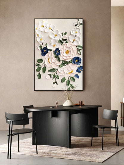 Elegant Floral Oil Painting with Vibrant Colors and Textured Blossom Design