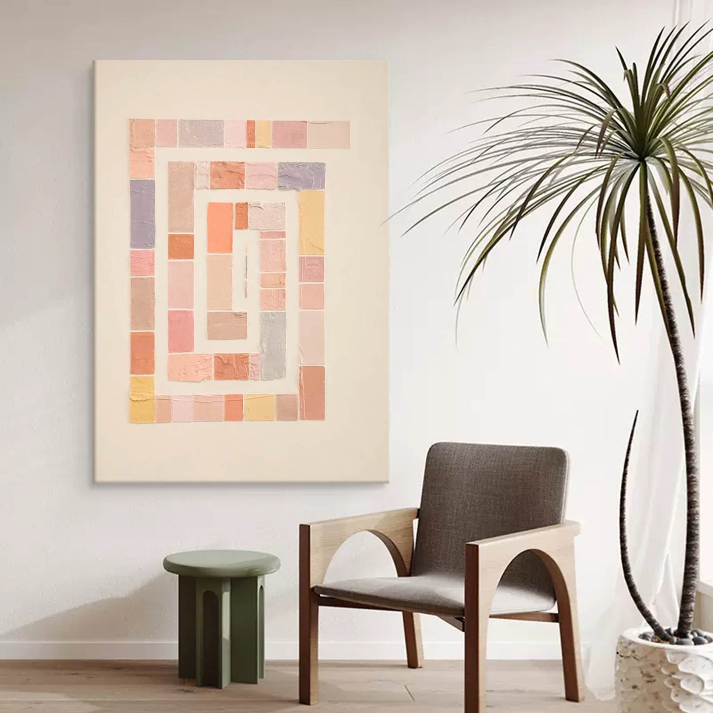 Abstract Geometric Oil Painting with Soft Pastel Colors for Modern Decor