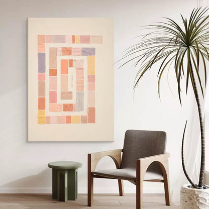 Abstract Geometric Oil Painting with Soft Pastel Colors for Modern Decor