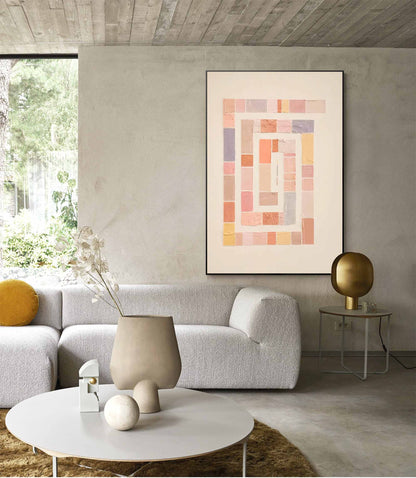 Abstract Geometric Oil Painting with Soft Pastel Colors for Modern Decor