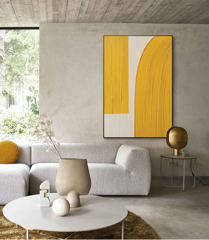 Contemporary Minimalist Yellow Abstract Oil Painting for Modern Home Decor