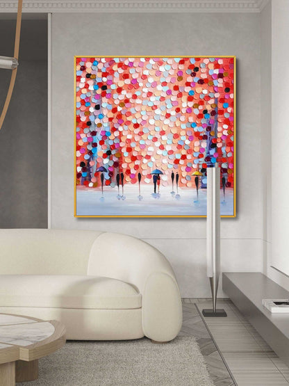 Vibrant Cityscape with Umbrellas ‚Äì Colorful Oil Painting for Modern Decor