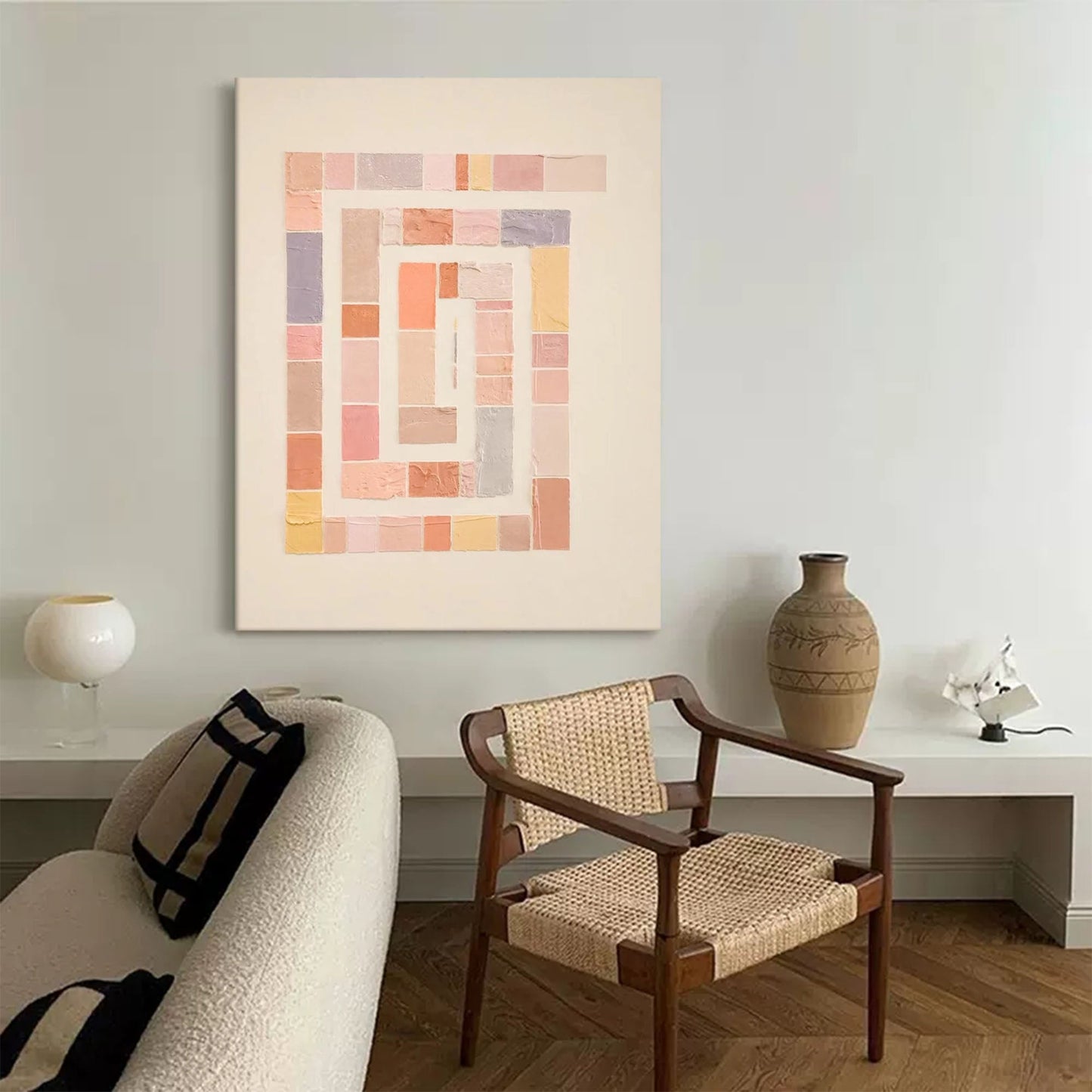 Abstract Geometric Oil Painting with Soft Pastel Colors for Modern Decor