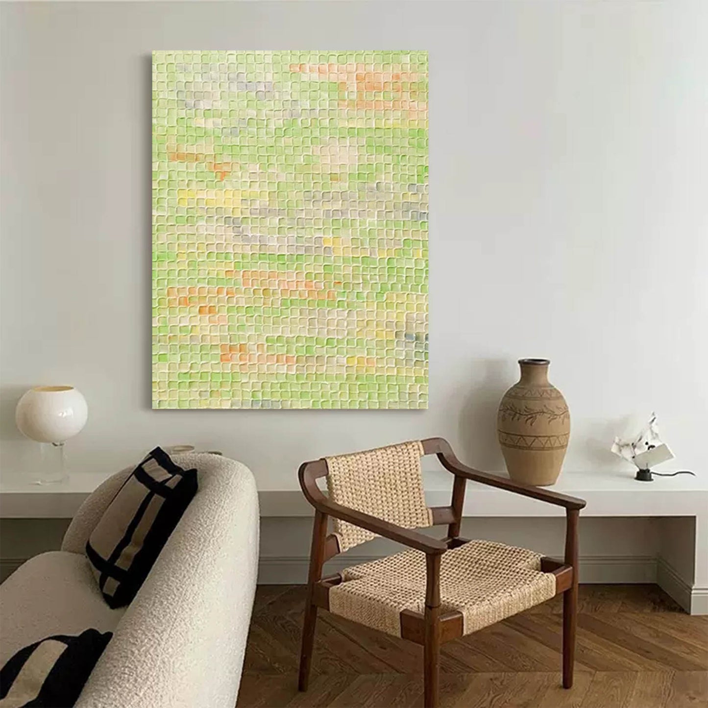 Serene Green Abstract Oil Painting for Modern Home Decor