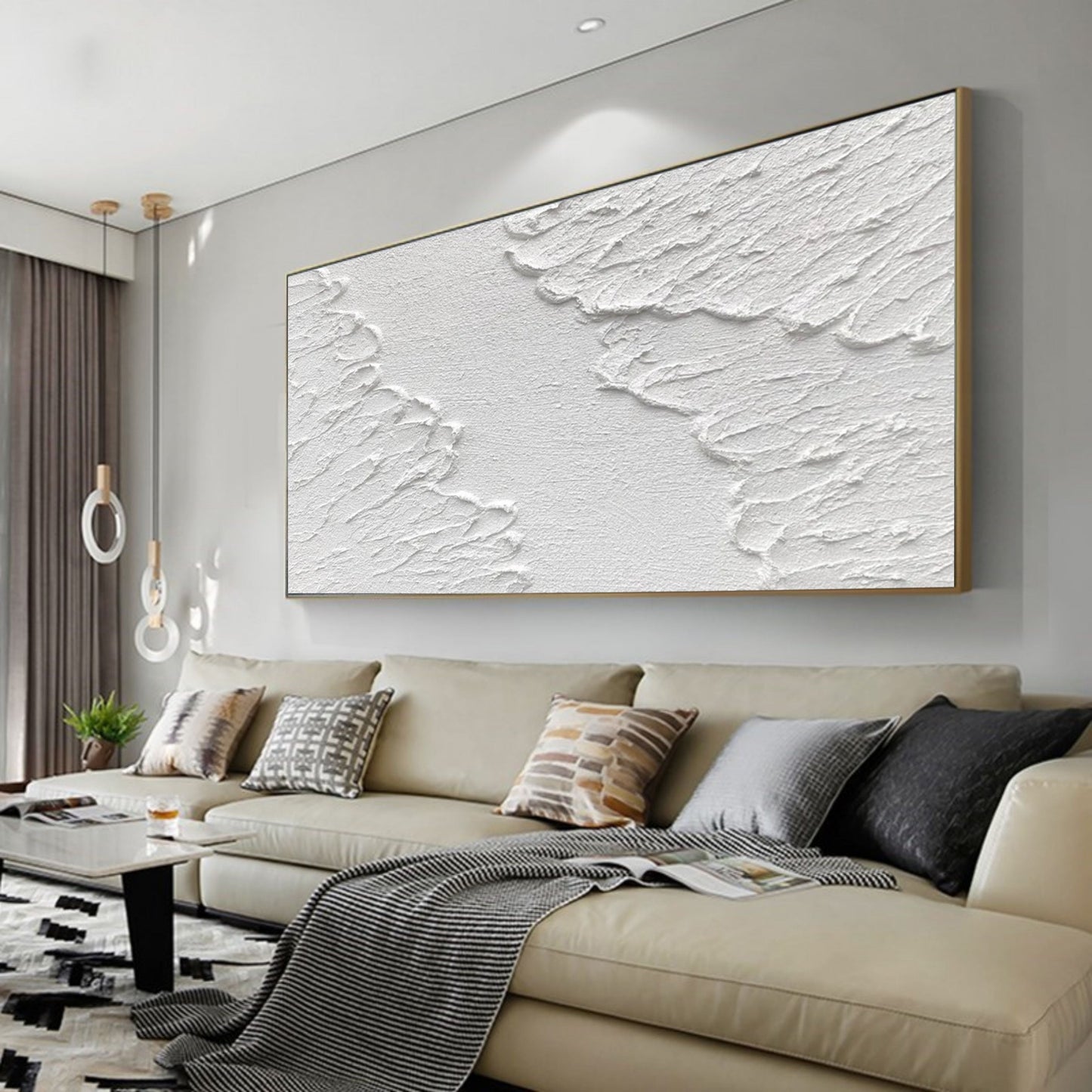 Textured White Abstract Oil Painting for Modern Home Decor