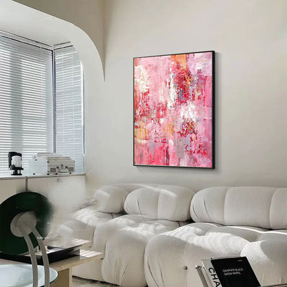 Vibrant Pink Abstract Oil Painting for Modern Home Decor and Art Lovers