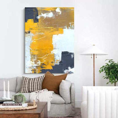 Vibrant Gold and Gray Abstract Oil Painting for Modern Home Decor