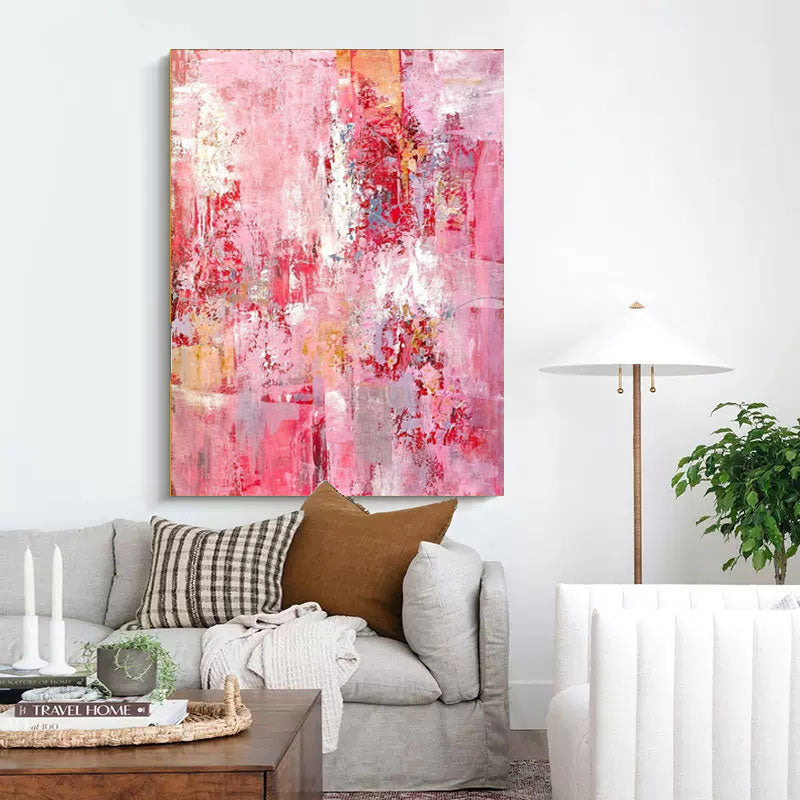 Vibrant Pink Abstract Oil Painting for Modern Home Decor and Art Lovers