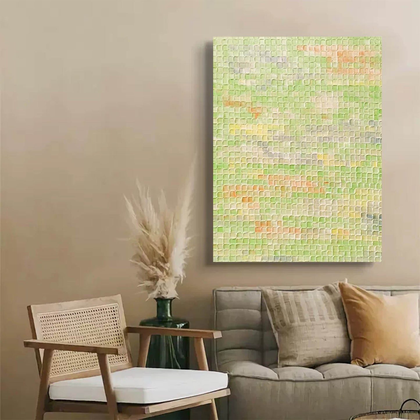 Serene Green Abstract Oil Painting for Modern Home Decor