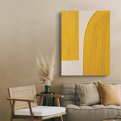 Contemporary Minimalist Yellow Abstract Oil Painting for Modern Home Decor