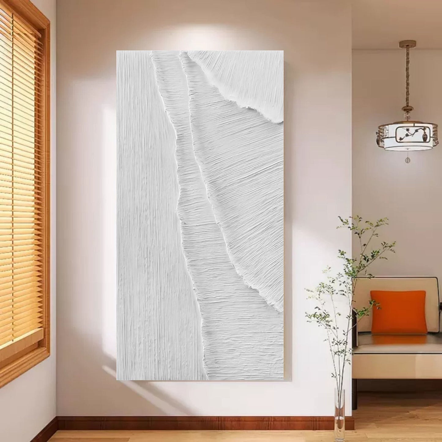 Textured White Abstract Oil Painting for Modern Minimalist Home Decor