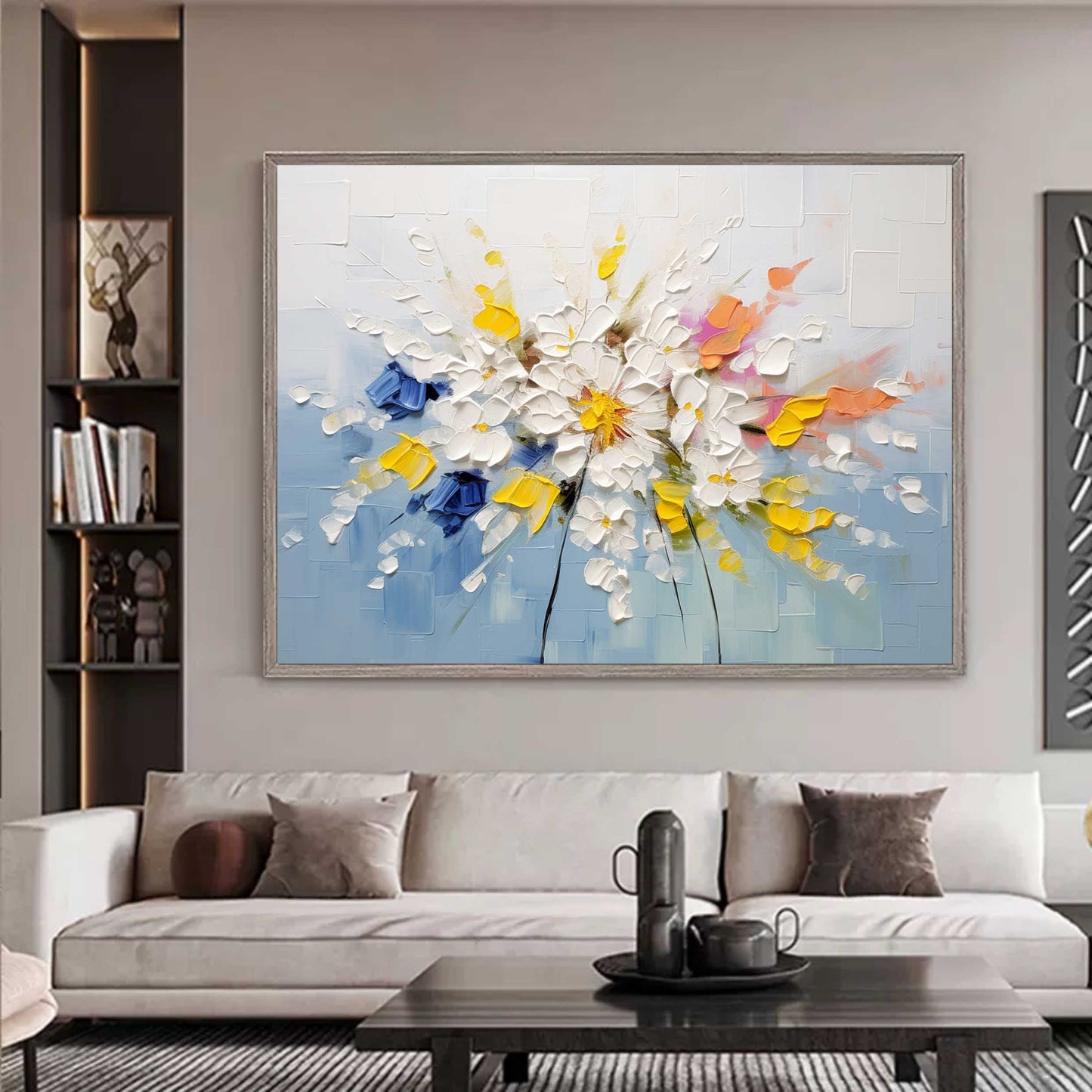 Vibrant Floral Landscape Oil Painting with Bold Colors and Texture