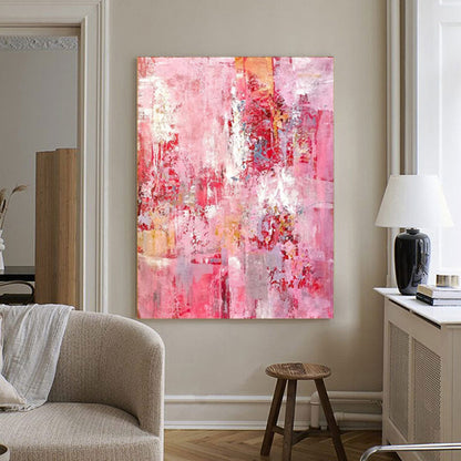 Vibrant Pink Abstract Oil Painting for Modern Home Decor and Art Lovers