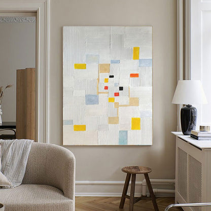 Abstract Geometric Oil Painting with Bold Colors and Textured Patterns for Modern Decor