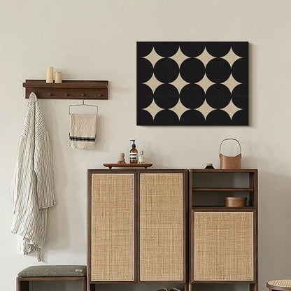 Elegant Black and Beige Minimalist Geometric Oil Painting for Modern Decor