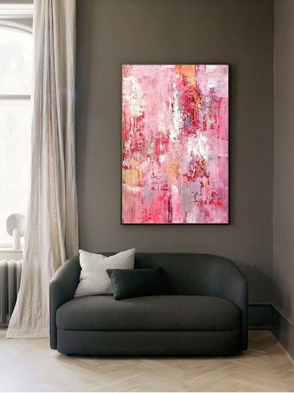 Vibrant Pink Abstract Oil Painting for Modern Home Decor and Art Lovers