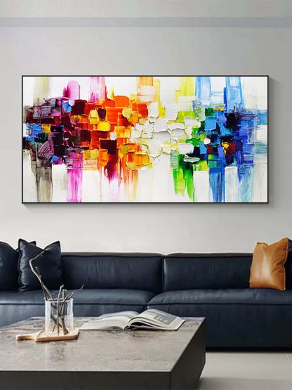 Vibrant Abstract Oil Painting with Bold Colors for Modern Home Decor