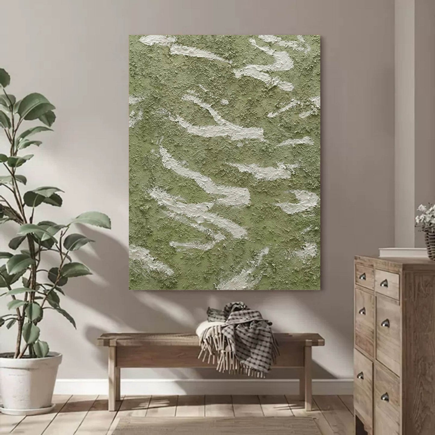 Serene Green Abstract Oil Painting for Modern Home Décor