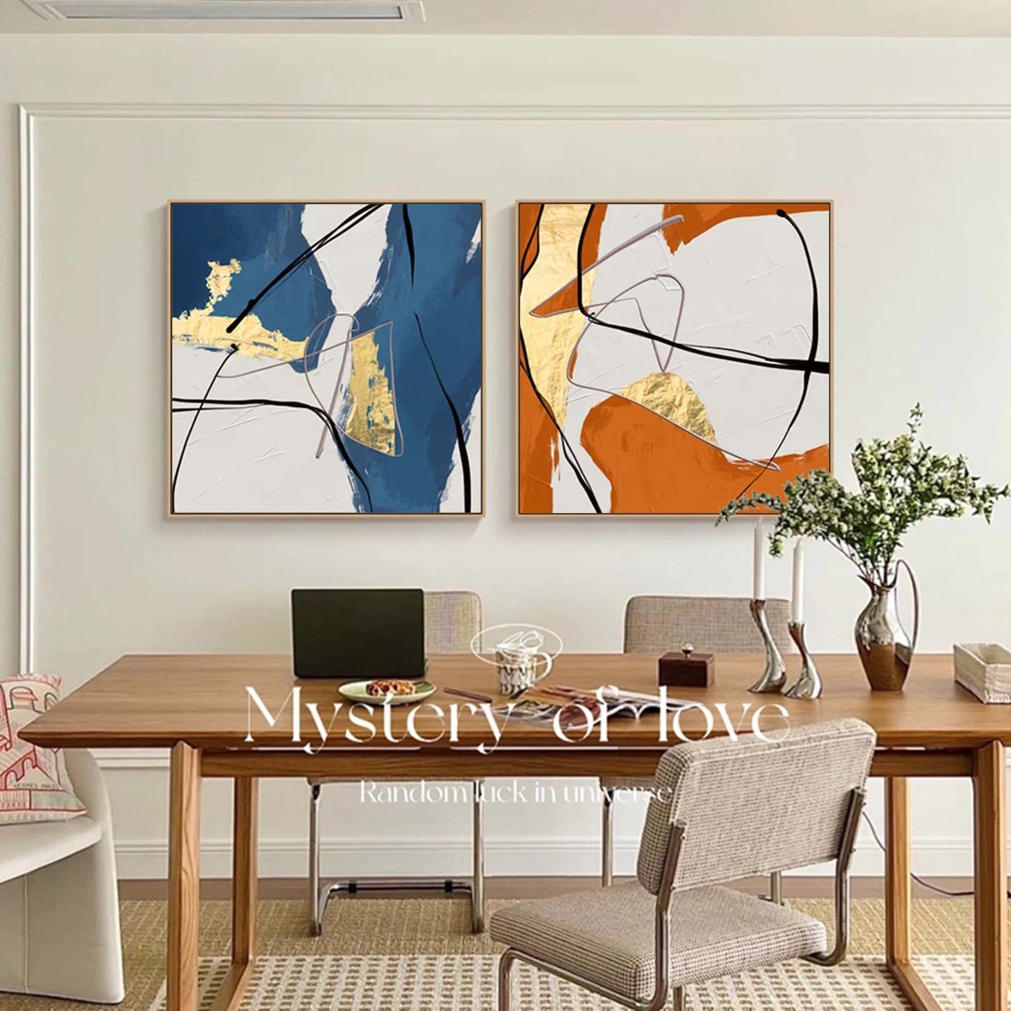 Vibrant Abstract Oil Painting with Gold Accents for Modern Decor