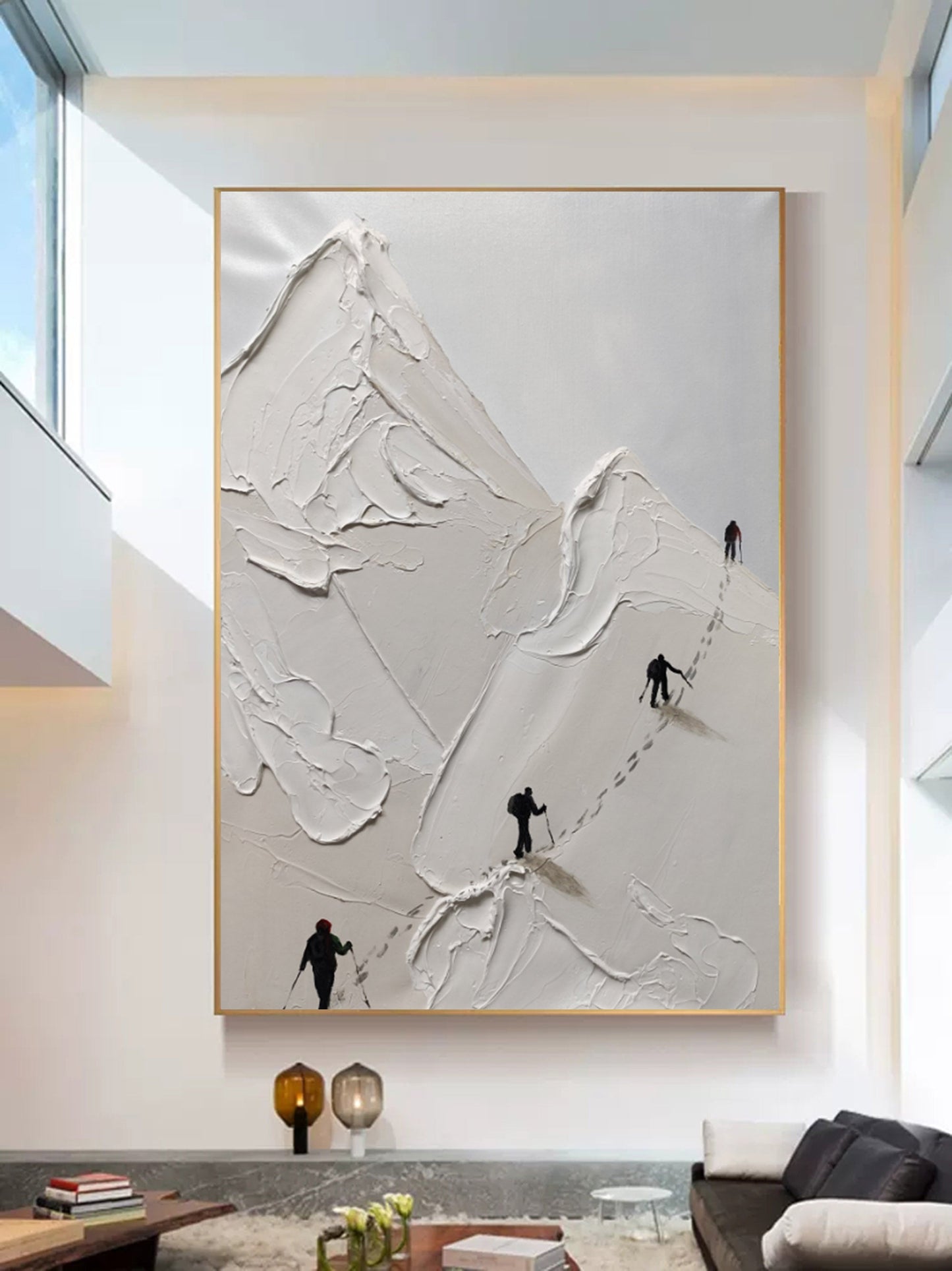Abstract Mountain Climb Oil Painting with Textured Plaster Finish