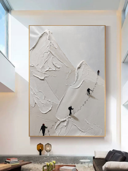 Abstract Mountain Climb Oil Painting with Textured Plaster Finish