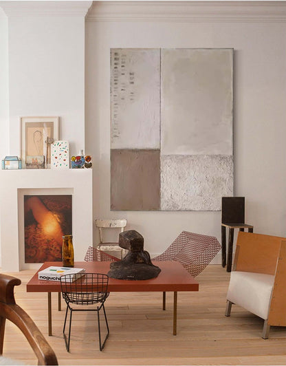 Contemporary Minimalist Oil Painting with Geometric Abstract Design