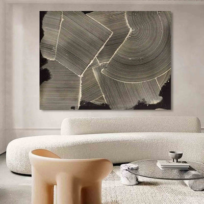 Geometric Black and White Oil Painting for Modern Wall Decor
