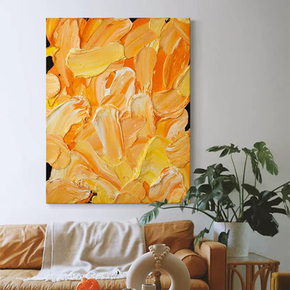 Vibrant Abstract Oil Painting in Warm Yellow and Orange Tones for Modern Decor