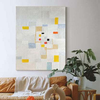 Abstract Geometric Oil Painting with Bold Colors and Textured Patterns for Modern Decor