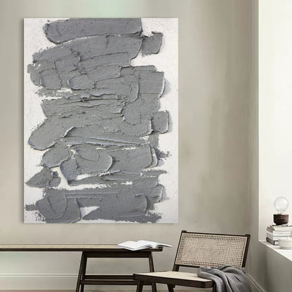 Modern Wabi-Sabi Gray Abstract Oil Painting for Contemporary Wall Decor