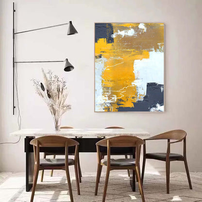 Vibrant Gold and Gray Abstract Oil Painting for Modern Home Decor