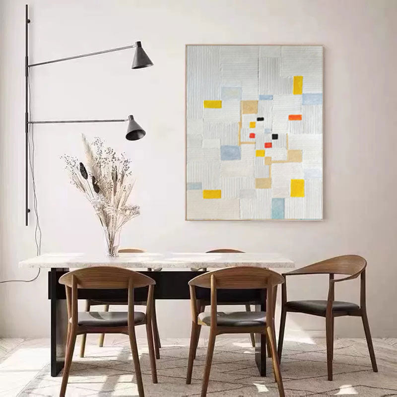 Abstract Geometric Oil Painting with Bold Colors and Textured Patterns for Modern Decor