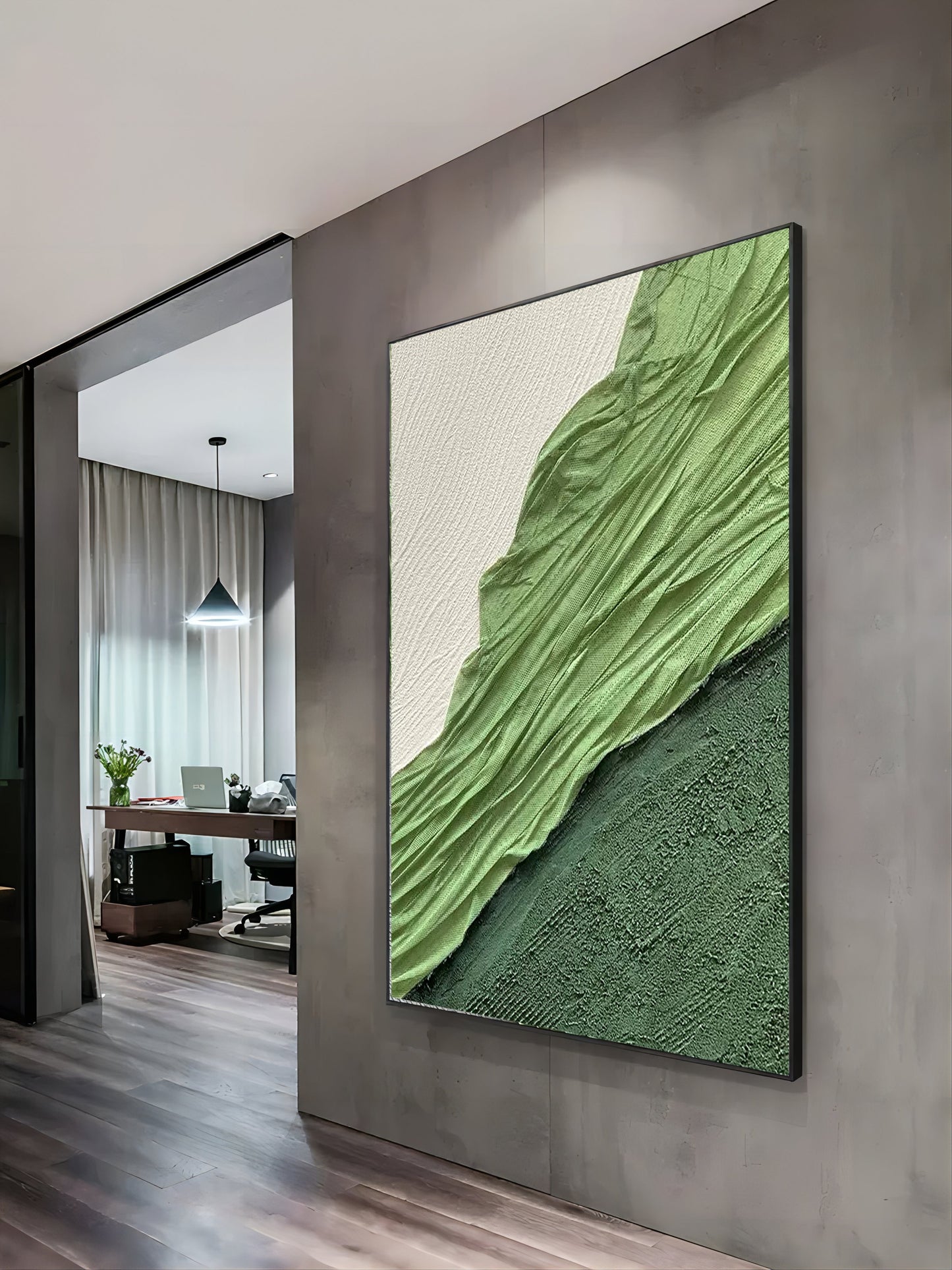 Textured Green Abstract Oil Painting for Modern Home Decor