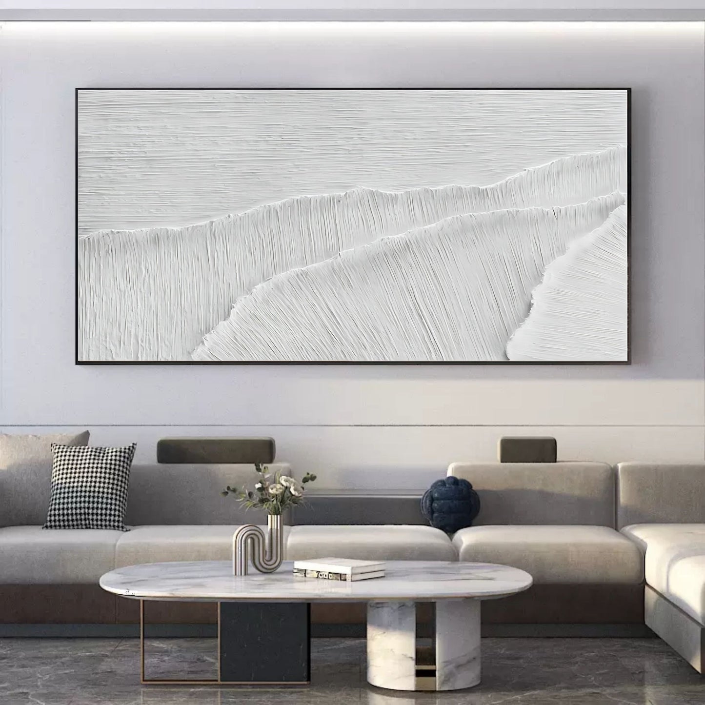 Textured White Landscape Oil Painting for Modern Home Decor